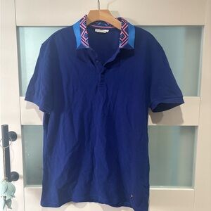 Versace Navy Polo with Geometric Collar